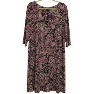 J Jill Wearever Collection Knit Dress Paisley Black Cream Purple 2X NWOT